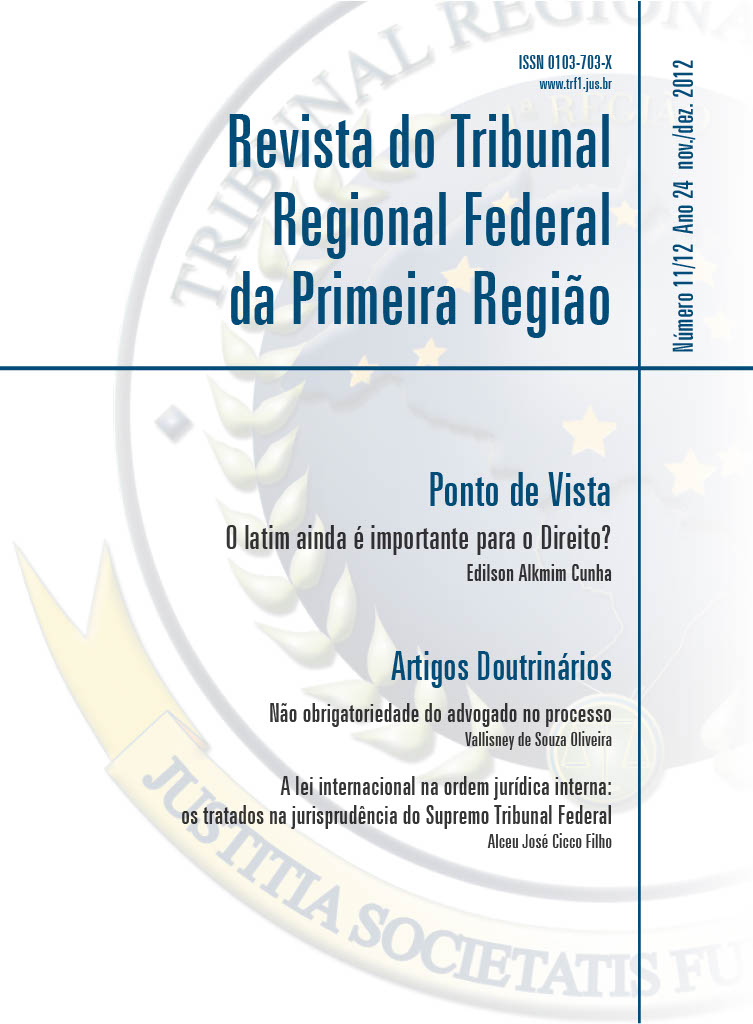 					View Vol. 24 No. 11/12 (2012): Revista do Tribunal Regional Federal da 1ª Região
				