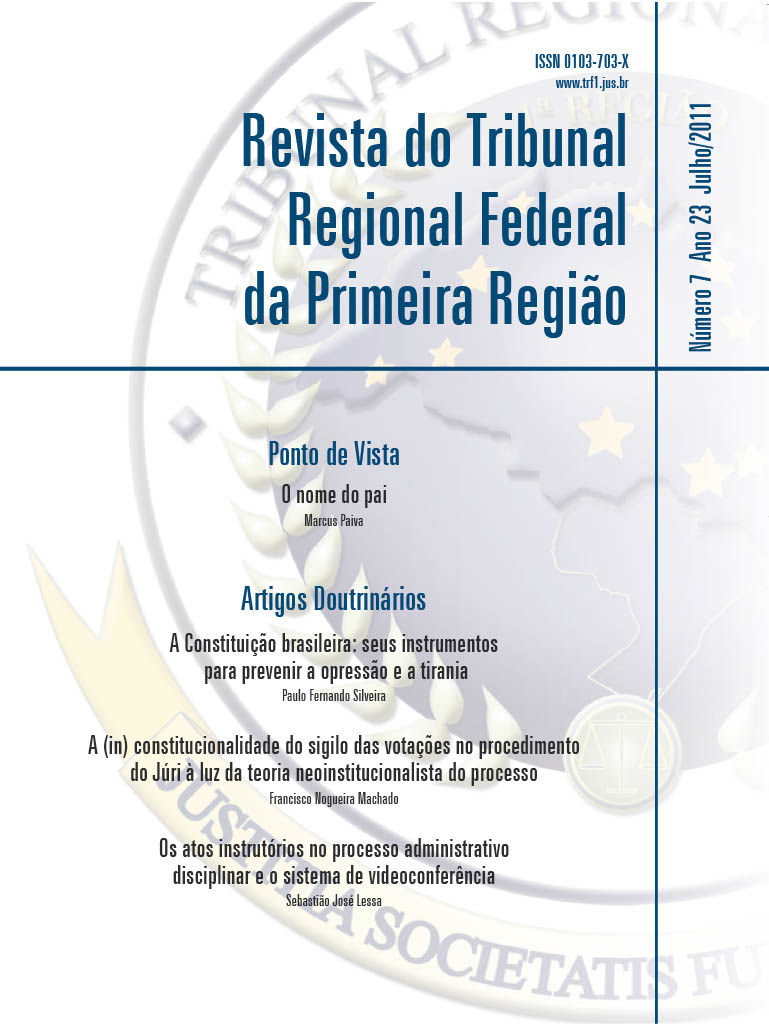 					Visualizar v. 23 n. 7 (2011): Revista do Tribunal Regional Federal da 1ª Região
				