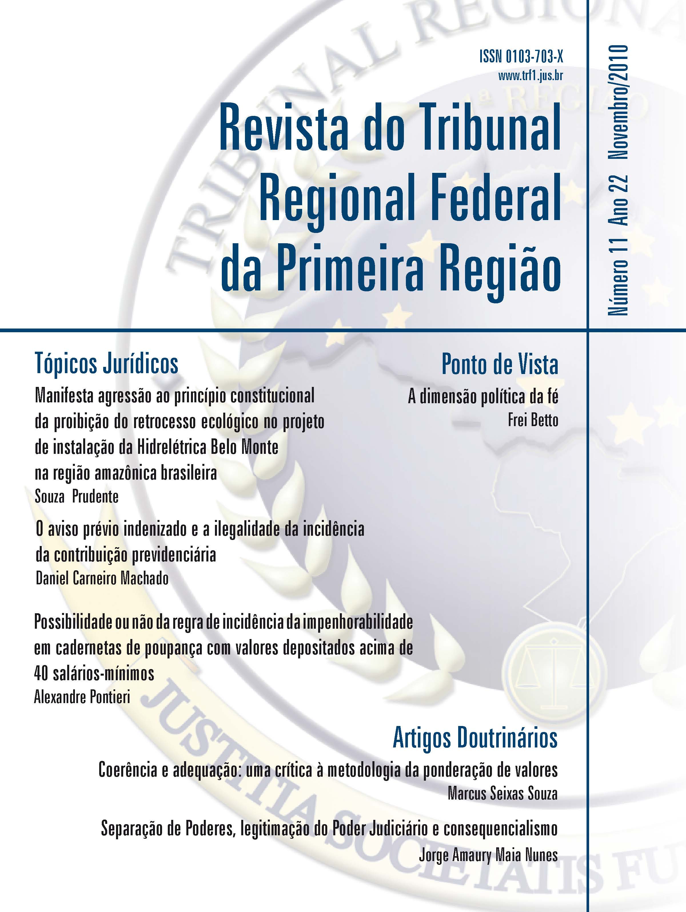 					Visualizar v. 22 n. 11 (2010): Revista do Tribunal Regional Federal da 1ª Região
				