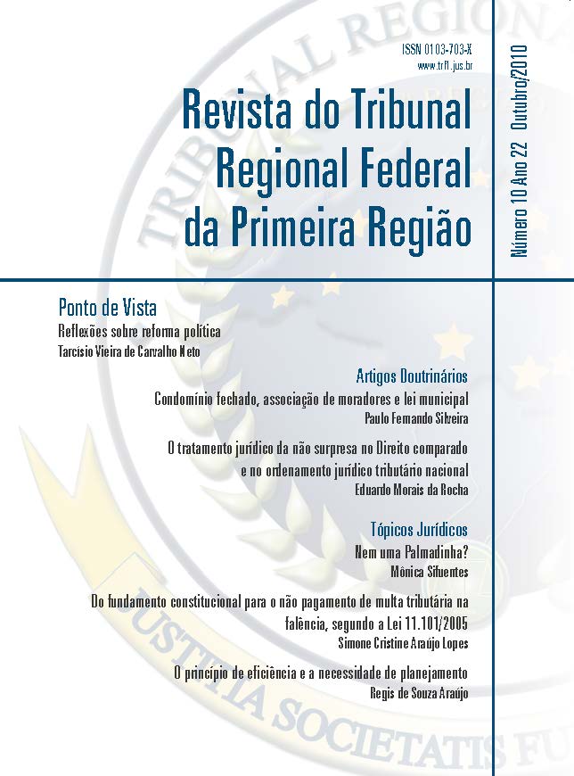 					Visualizar v. 22 n. 10 (2010): Revista do Tribunal Regional Federal da 1ª Região
				