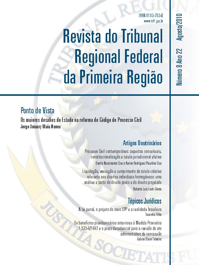 					View Vol. 22 No. 8 (2010): Revista do Tribunal Regional Federal da 1ª Região
				